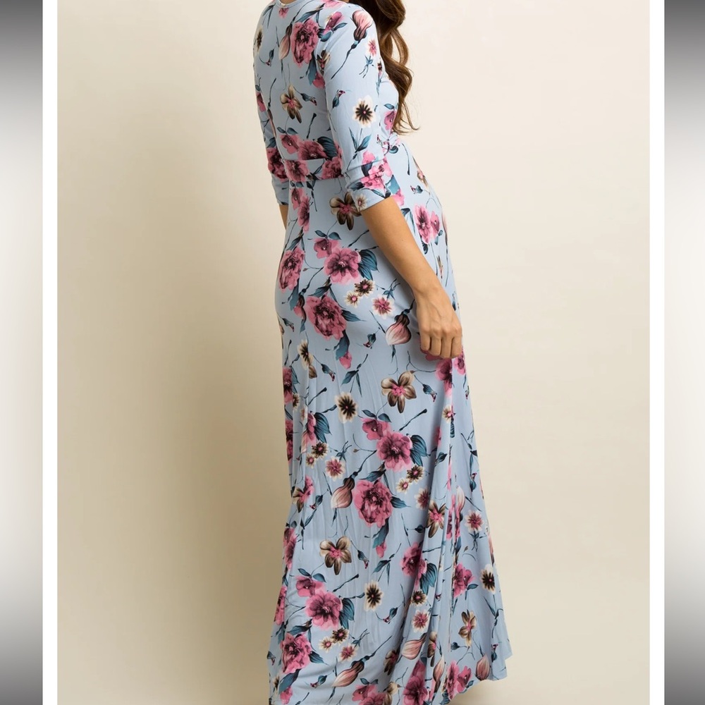 Calla Blue Floral Maternity/Nursing Maxi Semi Wrap Dress